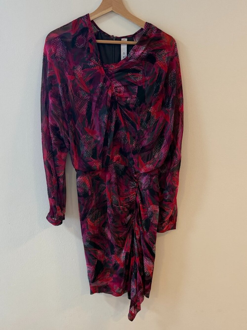NWOT - IRO Gorgeous Fuschia, Red and Black Mini Dress with Ruffle - S | 6